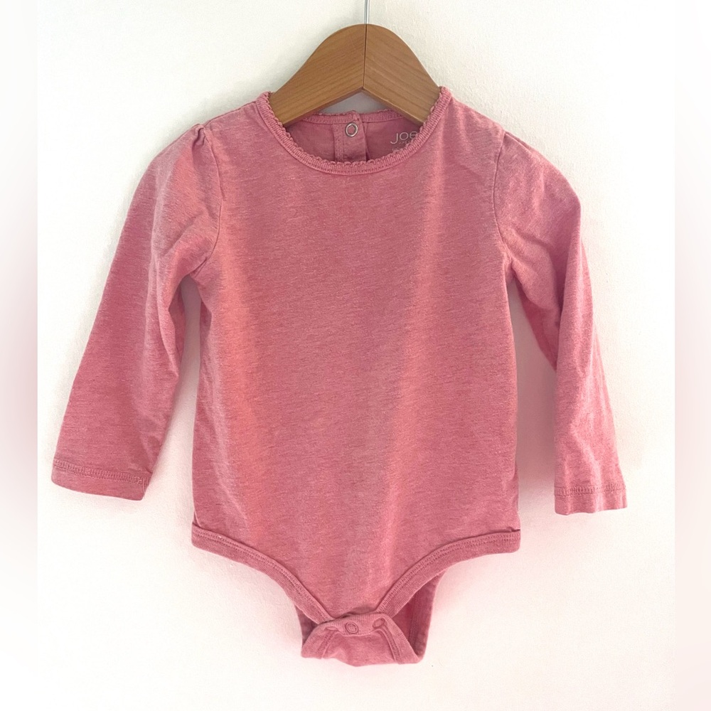 10/$25💥Blush Pink Baby Girl Bodysuit Onesie, Puff Long Sleeves, Scalloped Trim